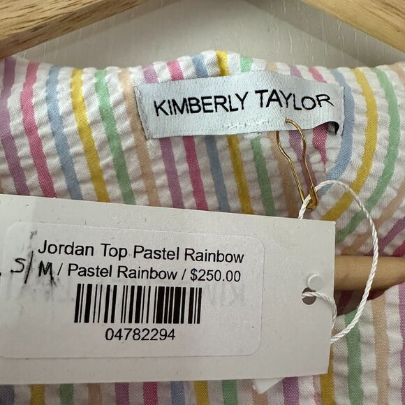 Kimberly Taylor Womens Pastel Rainbow Multicolor‎ Gauze Structured Blouse Medium - Picture 4 of 7